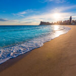Benidorm Alicante playa de Poniente beach sunset in Spain