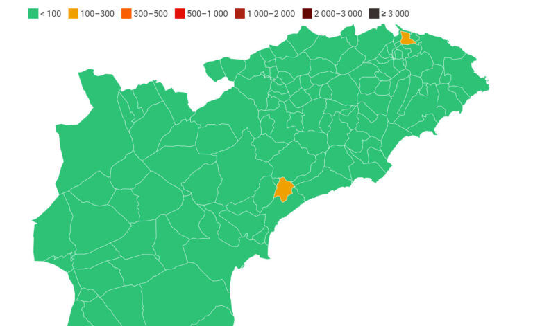 Bare fem kommuner i Alicante-provinsen har over 20 nye smittede