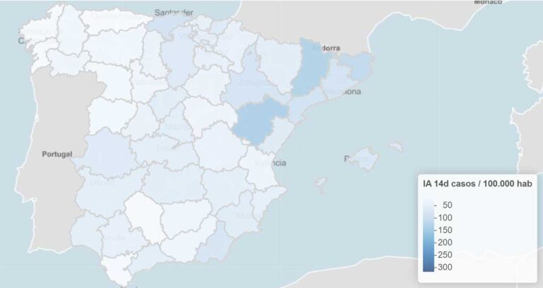 Smitteraten i Spania under 50