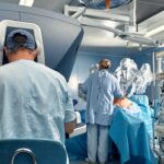 Surgery Da Vinci. Minimally invasive robotic surgery with the da Vinci surgical system. medical robot. Robotic Surgery. Robot-assisted medical operation. Medical operation involving robot.