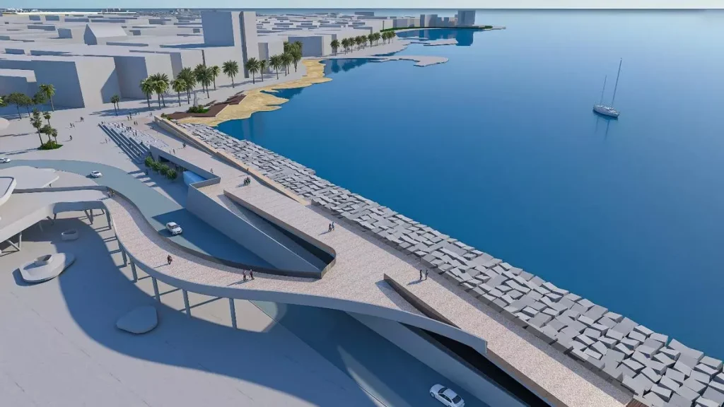 Bildet viser hvordan moloen inngår i prosjektet for fornyet strand-promenade i Torrevieja.