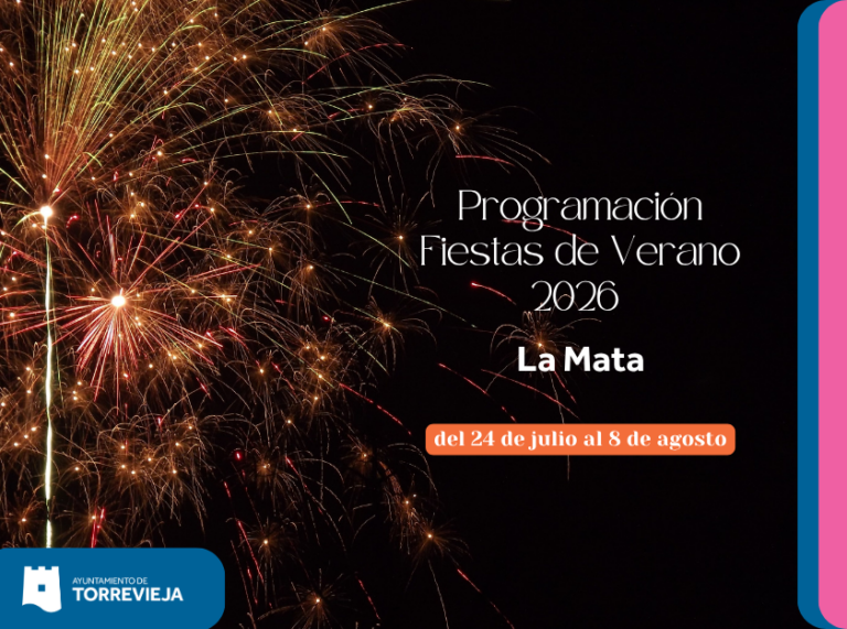 Poster for La Mata Summer Festival 2026 with fireworks and dates July 24 to August 8.